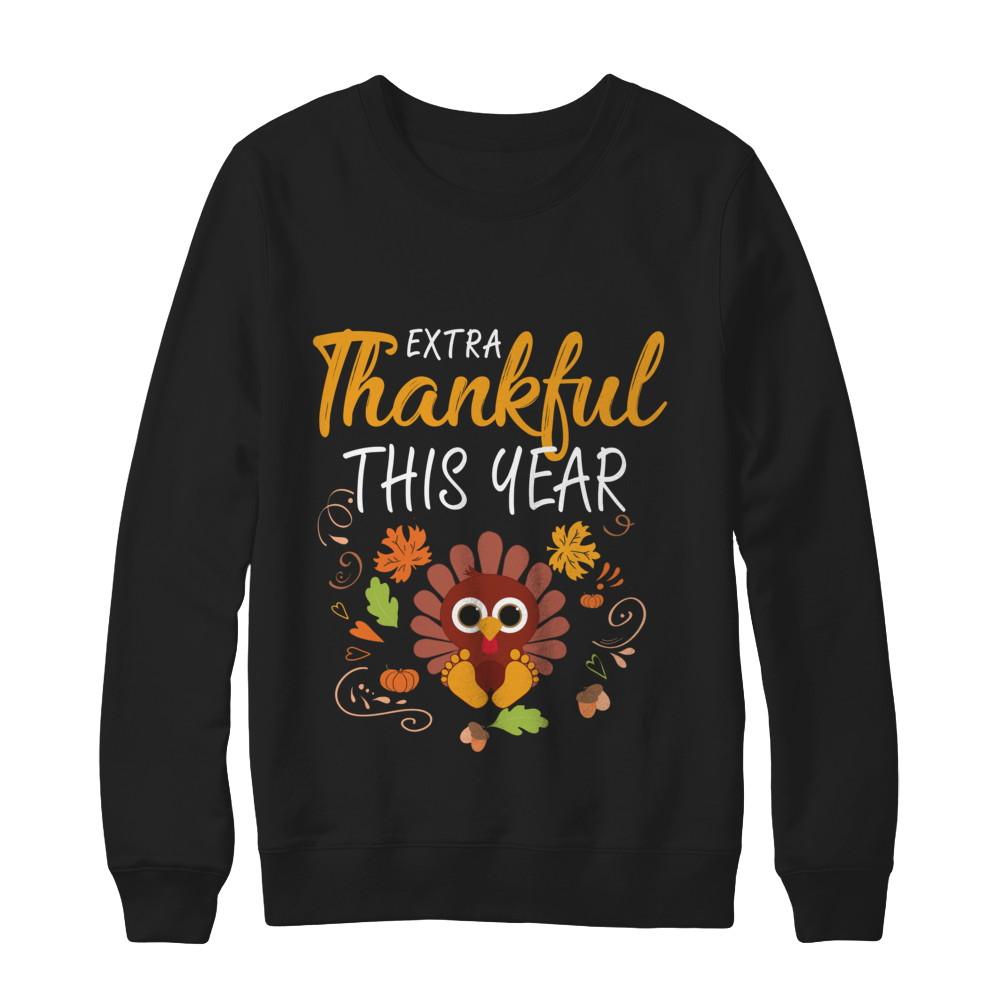 Thankful Pregnancy Mom Turkey Thanksgiving-T-Shirt & Sweatshirt-Crewneck Sweatshirt-Black