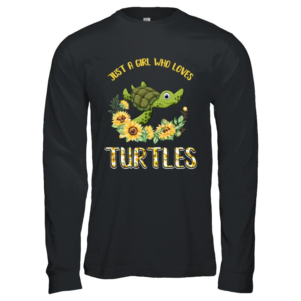 Just A Girl Who Loves Turtles And Sunflowers-T-Shirt & Hoodie-Long Sleeve T-Shirt-Black