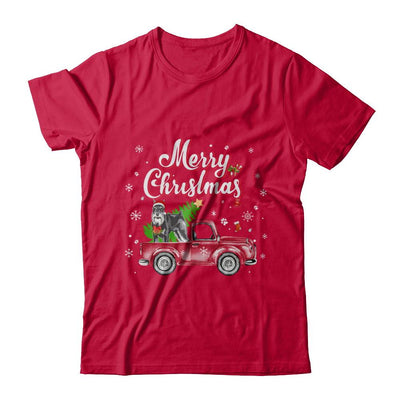 Schnauzer Retriever Rides Red Truck Christmas Pajama-T-Shirt & Sweatshirt-Classic T-Shirt-Red