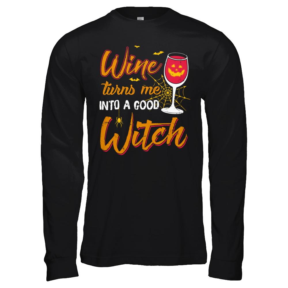 Wine Turns Me Into A Good Witch Halloween-T-Shirt & Hoodie-Long Sleeve T-Shirt-Black