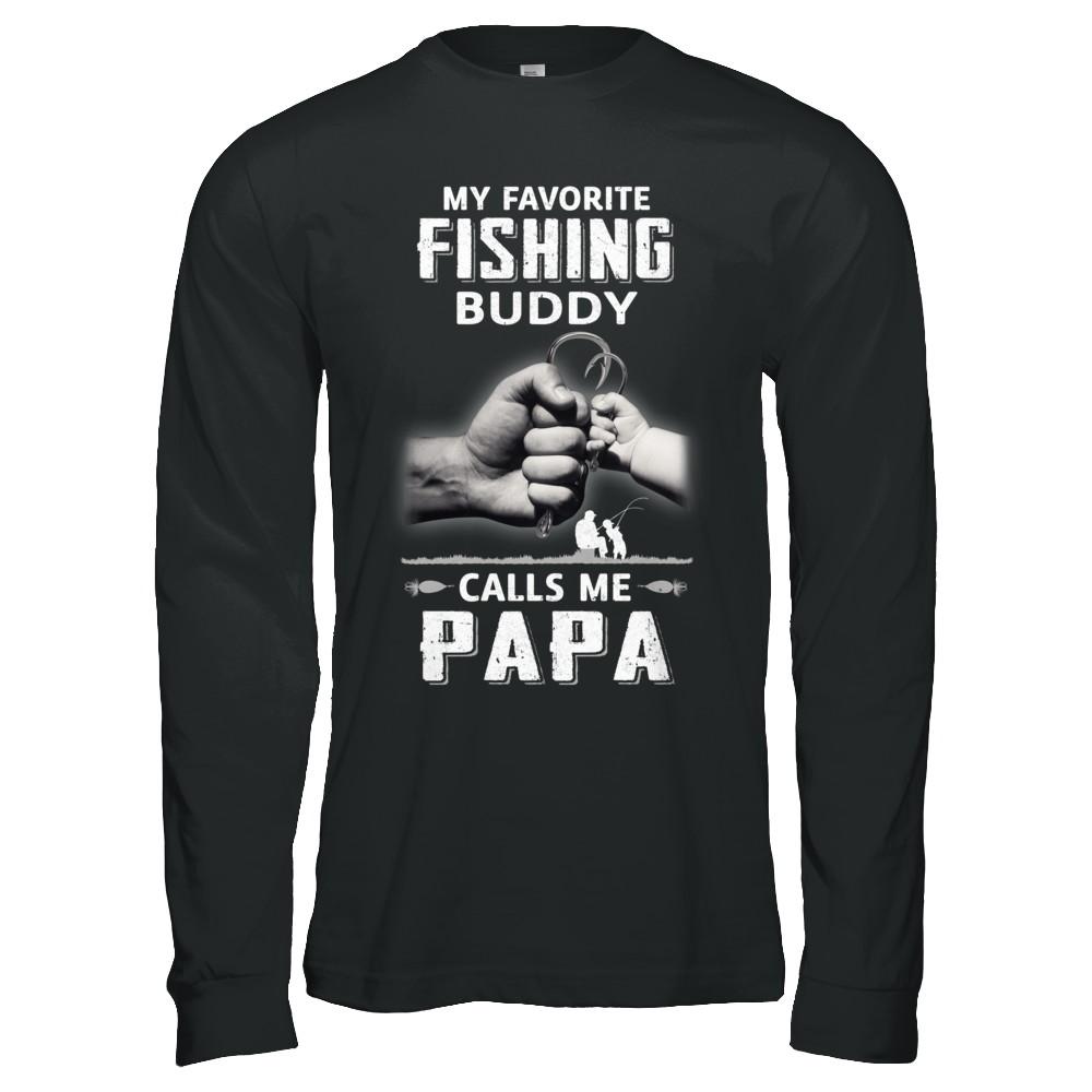 My Favorite Fishing Buddy Calls Me Papa Fish Fathers Day-T-Shirt & Hoodie-Long Sleeve T-Shirt-Black