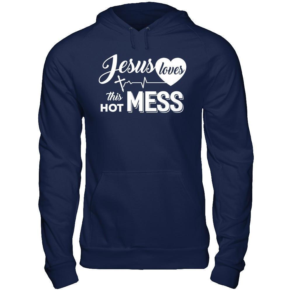 Jesus Loves This Hot Mess-T-Shirt & Hoodie-Pullover Hoodie-Navy