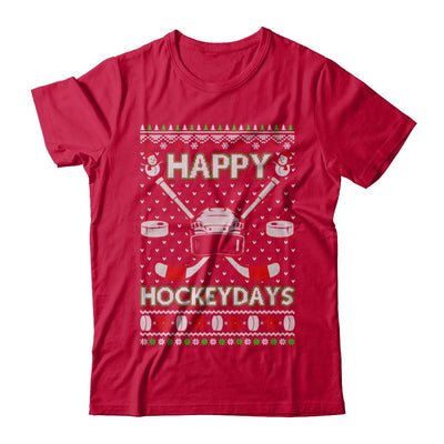 Happy Hockeydays Hockey Ugly Christmas Sweater-T-Shirt & Sweatshirt-Classic T-Shirt-Red