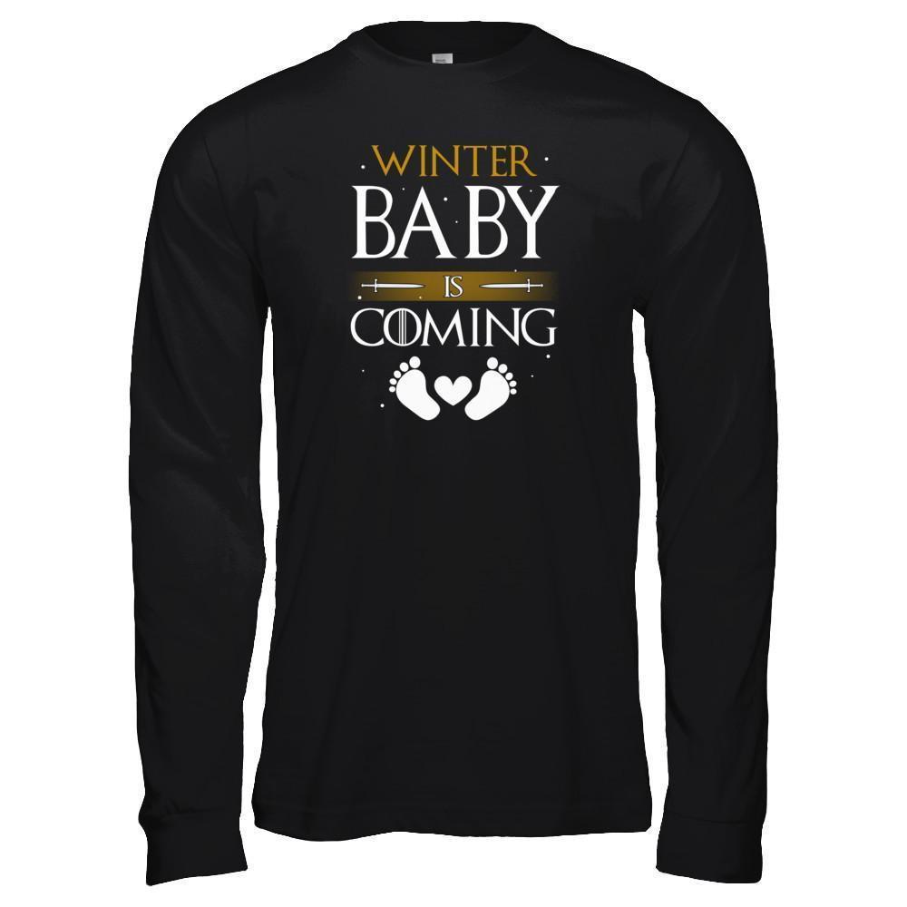 Winter Baby Is Coming Humor Maternity Pregnant-T-Shirt & Tank Top-Long Sleeve T-Shirt-Black