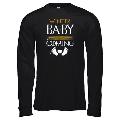 Winter Baby Is Coming Humor Maternity Pregnant-T-Shirt & Tank Top-Long Sleeve T-Shirt-Black