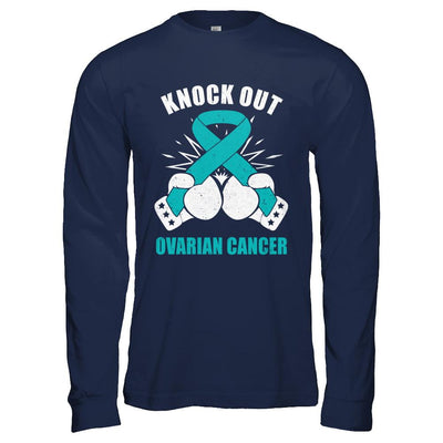 Boxing knock out Ovarian Cancer Awareness Support-T-Shirt & Hoodie-Long Sleeve T-Shirt-Navy