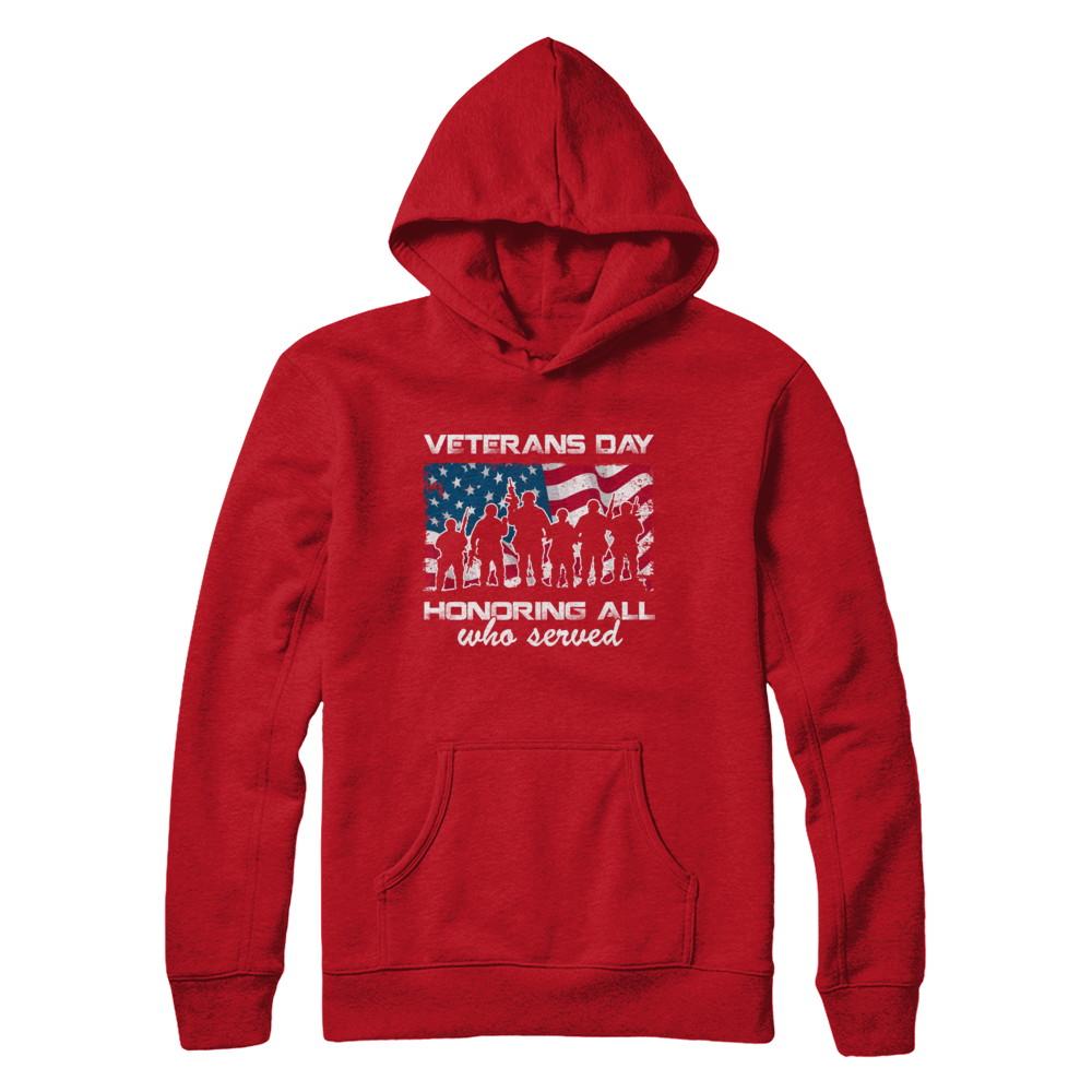 Vintage Patriotic Army Veterans Day Honoring All Who Reverd-T-Shirt & Hoodie-Pullover Hoodie-Red