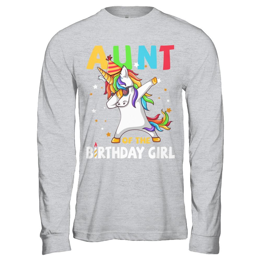AUNT Of The Birthday Girl Dabbing Unicorn Party-T-Shirt & Hoodie-Long Sleeve T-Shirt-Sport Grey