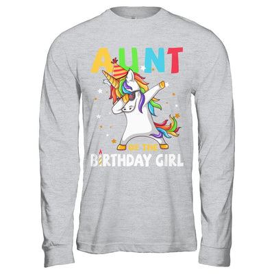 AUNT Of The Birthday Girl Dabbing Unicorn Party-T-Shirt & Hoodie-Long Sleeve T-Shirt-Sport Grey