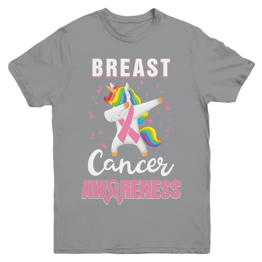 Inspirational Breast Cancer Awareness Unicorn Support Youth-Youth Shirt-Youth T-Shirt-Sport Grey