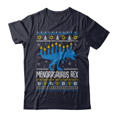 Funny Ugly Hanukkah Dinosaur T-Rex Menorasaurus Sweater-T-Shirt & Sweatshirt-Premium T-Shirt-Midnight Navy