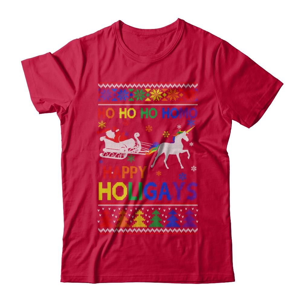 Ho Ho Ho Santa Riding Unicorrn Happy Holigays LGBT-T-Shirt & Sweatshirt-Classic T-Shirt-Red