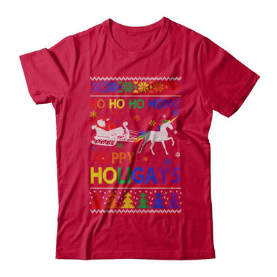 Ho Ho Ho Santa Riding Unicorrn Happy Holigays LGBT-T-Shirt & Sweatshirt-Classic T-Shirt-Red