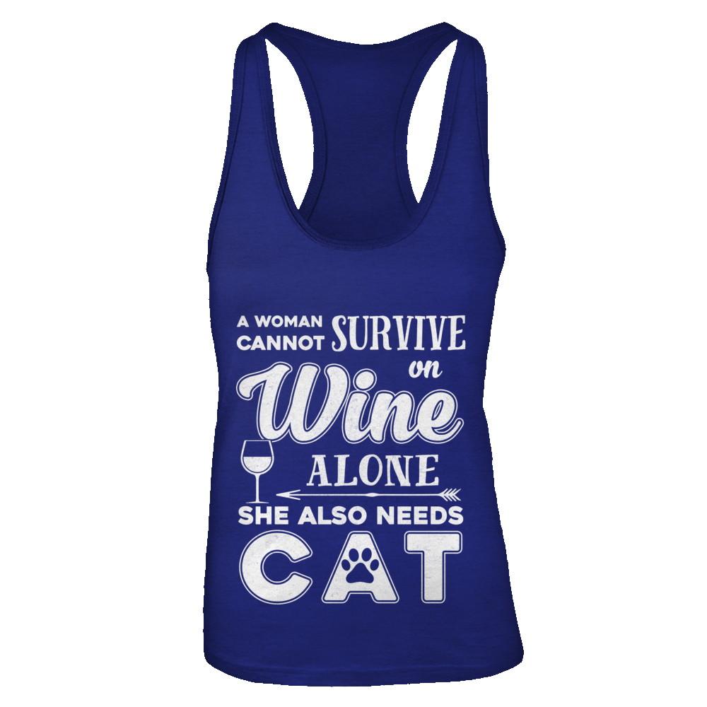 A Woman Cannot Survive On Wine Alone Need Dog-T-Shirt & Tank Top-Women's Ideal Racerback Tank-Royal