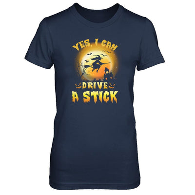 Yes I Can Drive A Stick Broom Funny Halloween Witch-T-Shirt & Tank Top-Women's T-Shirt-Navy