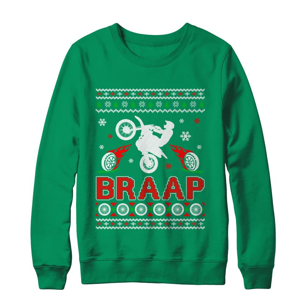 Motocross Sweater Christmas Dirt Bike BRAAP-T-Shirt & Sweatshirt-Crewneck Sweatshirt-Irish Green