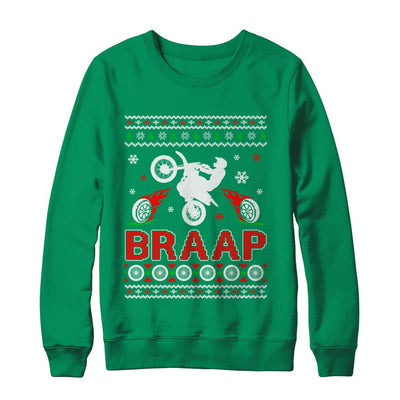 Motocross Sweater Christmas Dirt Bike BRAAP-T-Shirt & Sweatshirt-Crewneck Sweatshirt-Irish Green