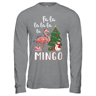 Cute Pink Flamingo Santa Hat Merry Christmas-T-Shirt & Hoodie-Long Sleeve T-Shirt-Sport Grey