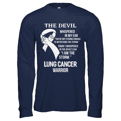 I Am The Storm Support Lung Cancer Warrior Gift-T-Shirt & Hoodie-Long Sleeve T-Shirt-Navy