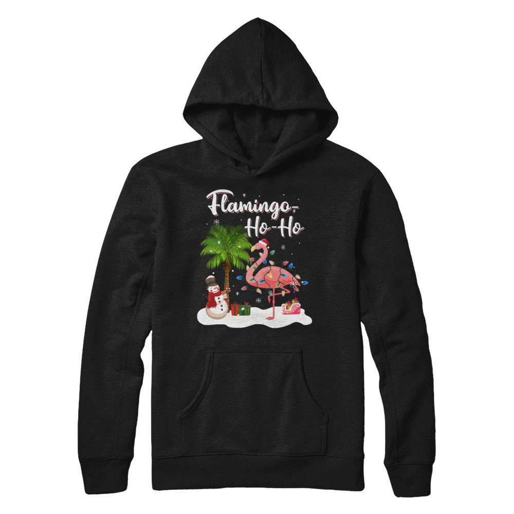 Flamingo Ho Ho Merry Christmas Gifts-T-Shirt & Hoodie-Pullover Hoodie-Black