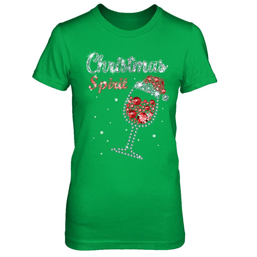 Diamond Christmas Spirit Santa Hat Wine Glass-T-Shirt & Sweatshirt-Women's T-Shirt-Irish Green