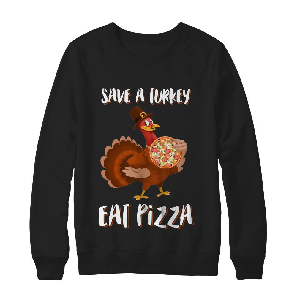 Adult Vegan Save A Turkey Eat Pizza Thanksgiving-T-Shirt & Sweatshirt-Crewneck Sweatshirt-Black