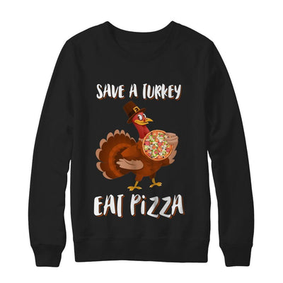 Adult Vegan Save A Turkey Eat Pizza Thanksgiving-T-Shirt & Sweatshirt-Crewneck Sweatshirt-Black