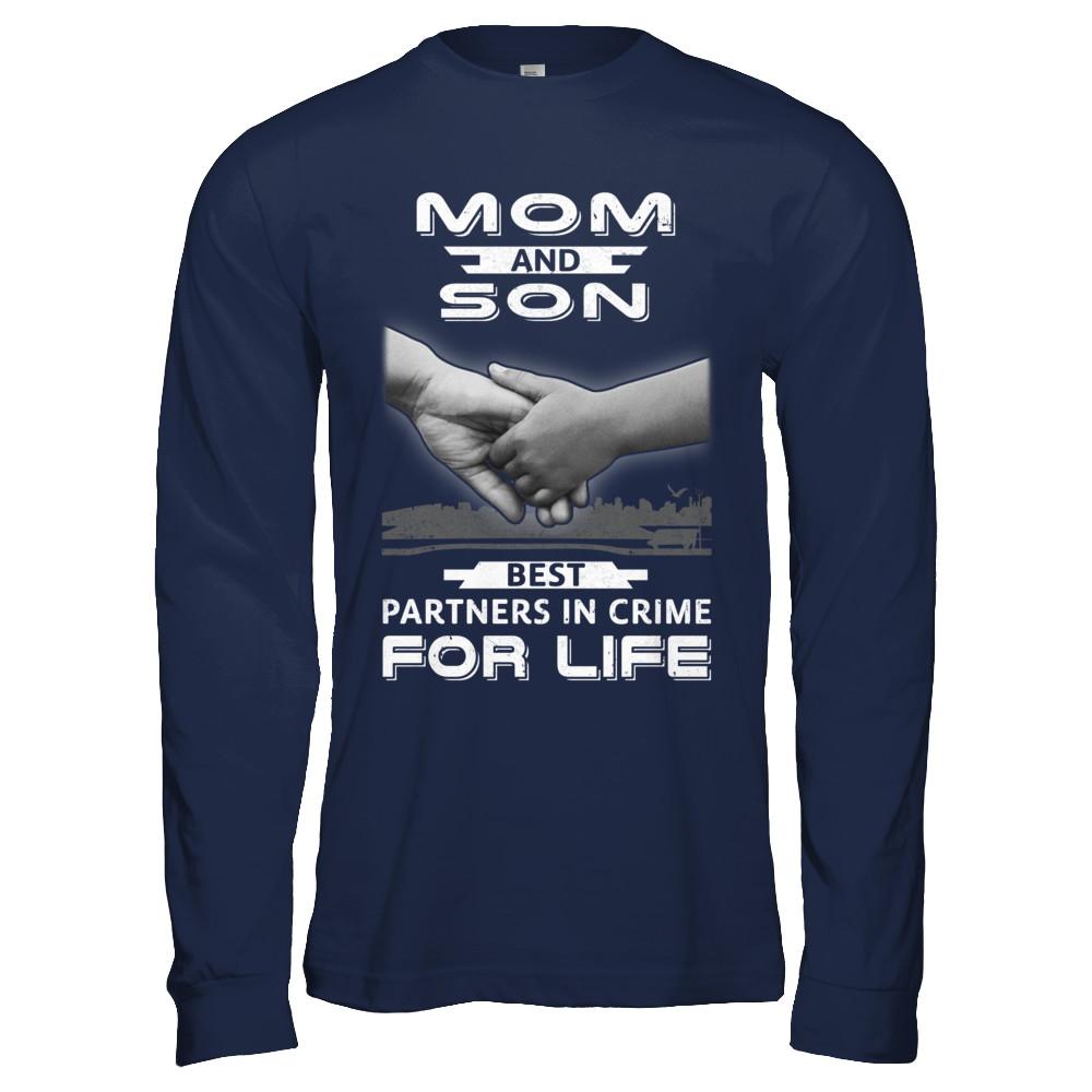 Mom And Son Best Partners In Crime For Life-T-Shirt & Hoodie-Long Sleeve T-Shirt-Navy