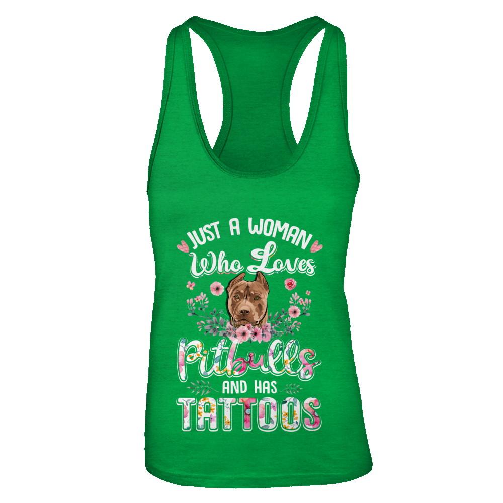 Just A Woman Who Loves Pitbulls And Has Tattoos-T-Shirt & Tank Top-Women's Ideal Racerback Tank-Kelly Green