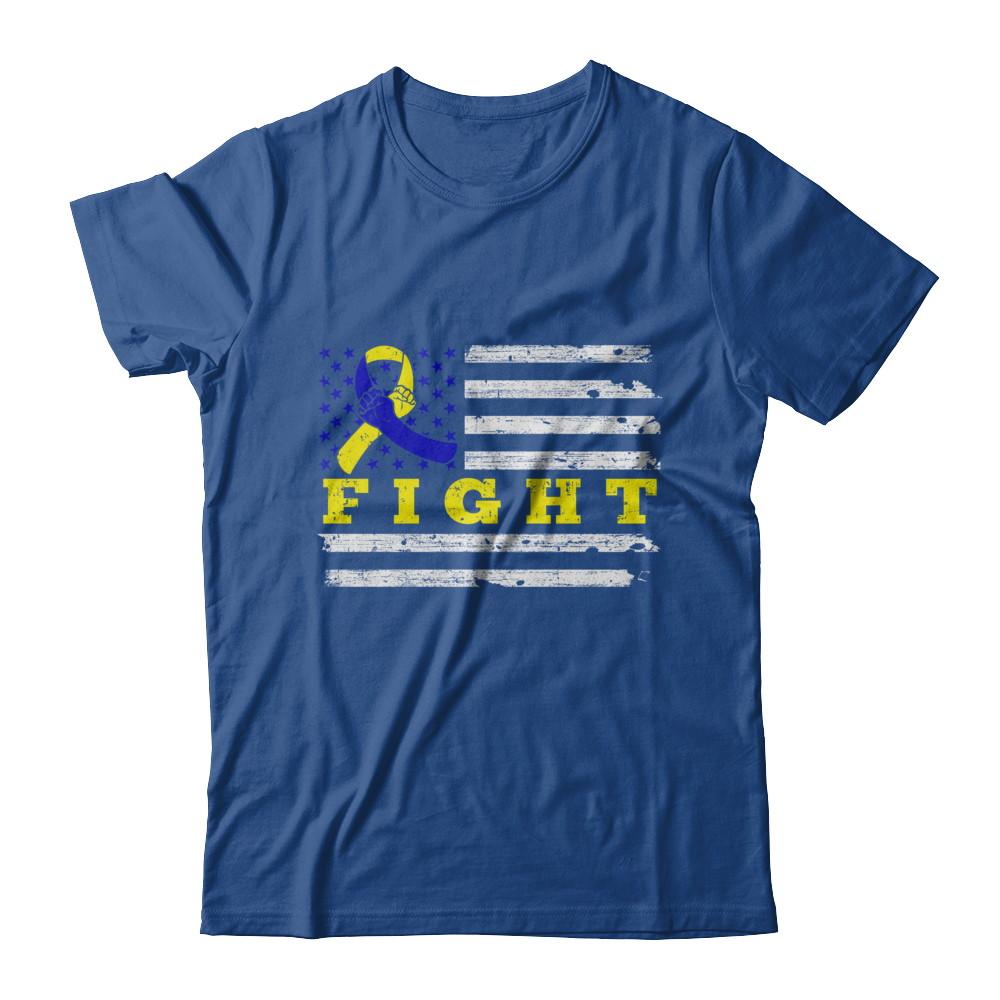 Fight Blue Yellow Ribbon US Flag Down Syndrome Awareness-T-Shirt & Hoodie-Classic T-Shirt-Royal