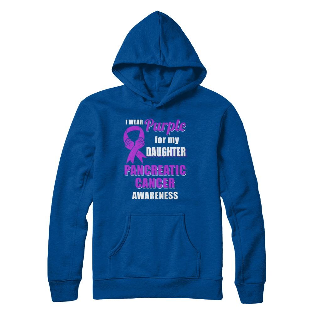 I Wear Purple For My Daughter Pancreatic Cancer Dad Mom-T-Shirt & Hoodie-Pullover Hoodie-Deep Royal