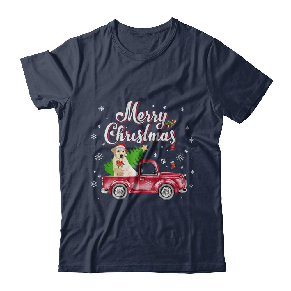 Labrador Retriever Rides Red Truck Christmas Pajama-T-Shirt & Sweatshirt-Classic T-Shirt-Navy