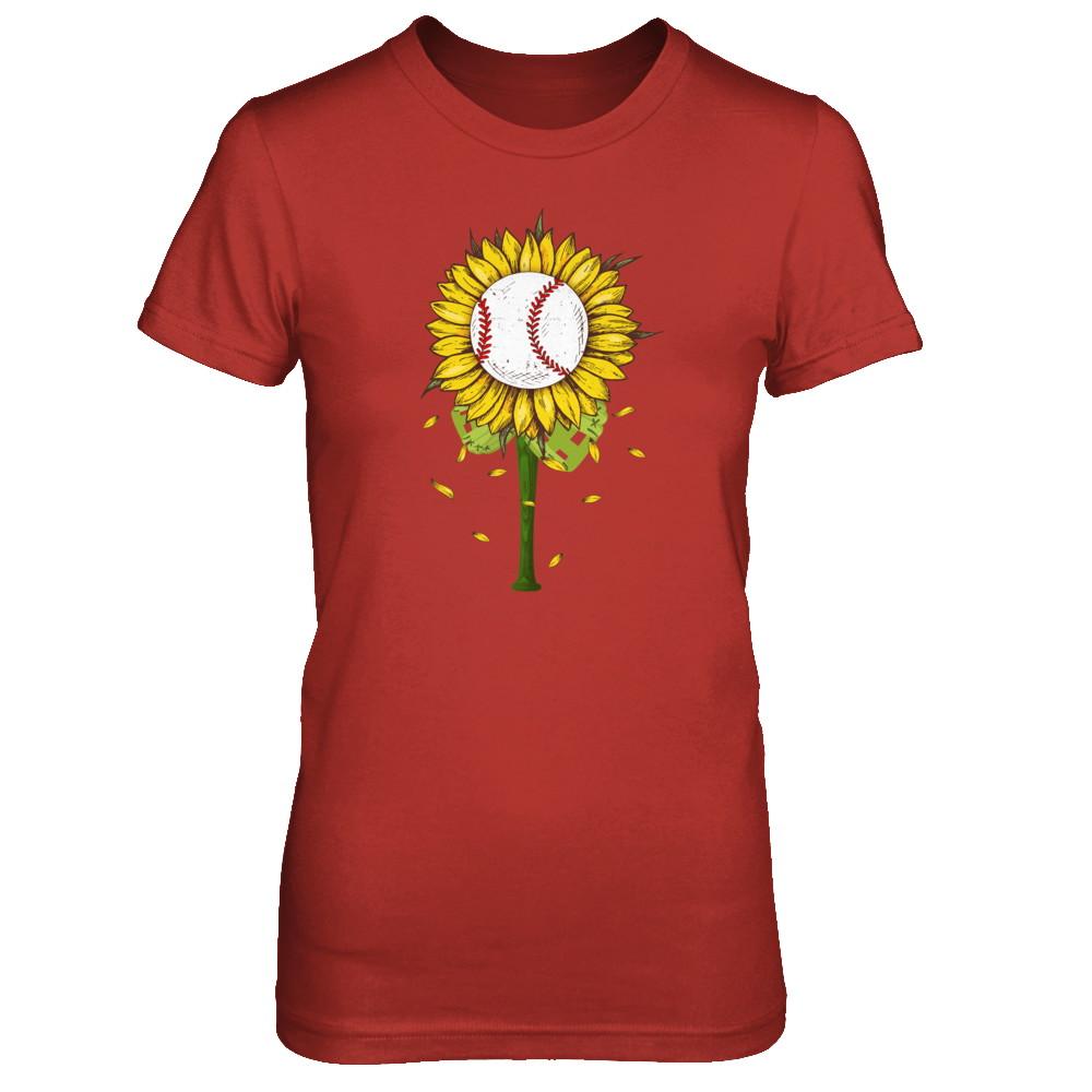 Sunflower Baseball Mom Daughter Lover Gift-T-Shirt & Tank Top-Women's T-Shirt-Red