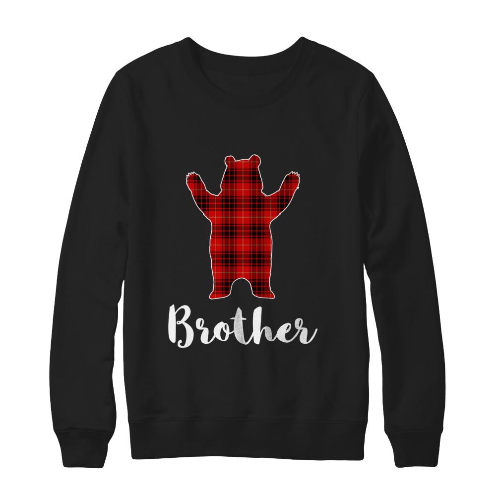 Red Brother Bear Buffalo Plaid Family Christmas Pajamas-T-Shirt & Sweatshirt-Crewneck Sweatshirt-Black
