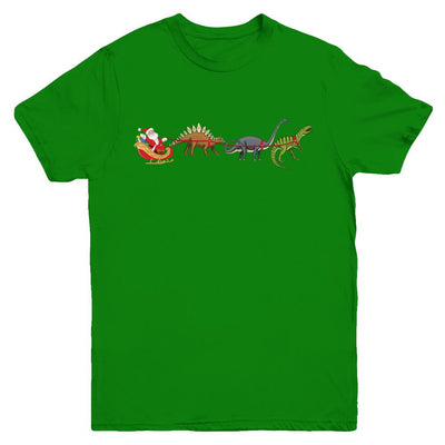 Xmas Cool Santa Sleigh Dinosaur Christmas Gift Youth-Youth Shirt-Youth T-Shirt-Irish Green