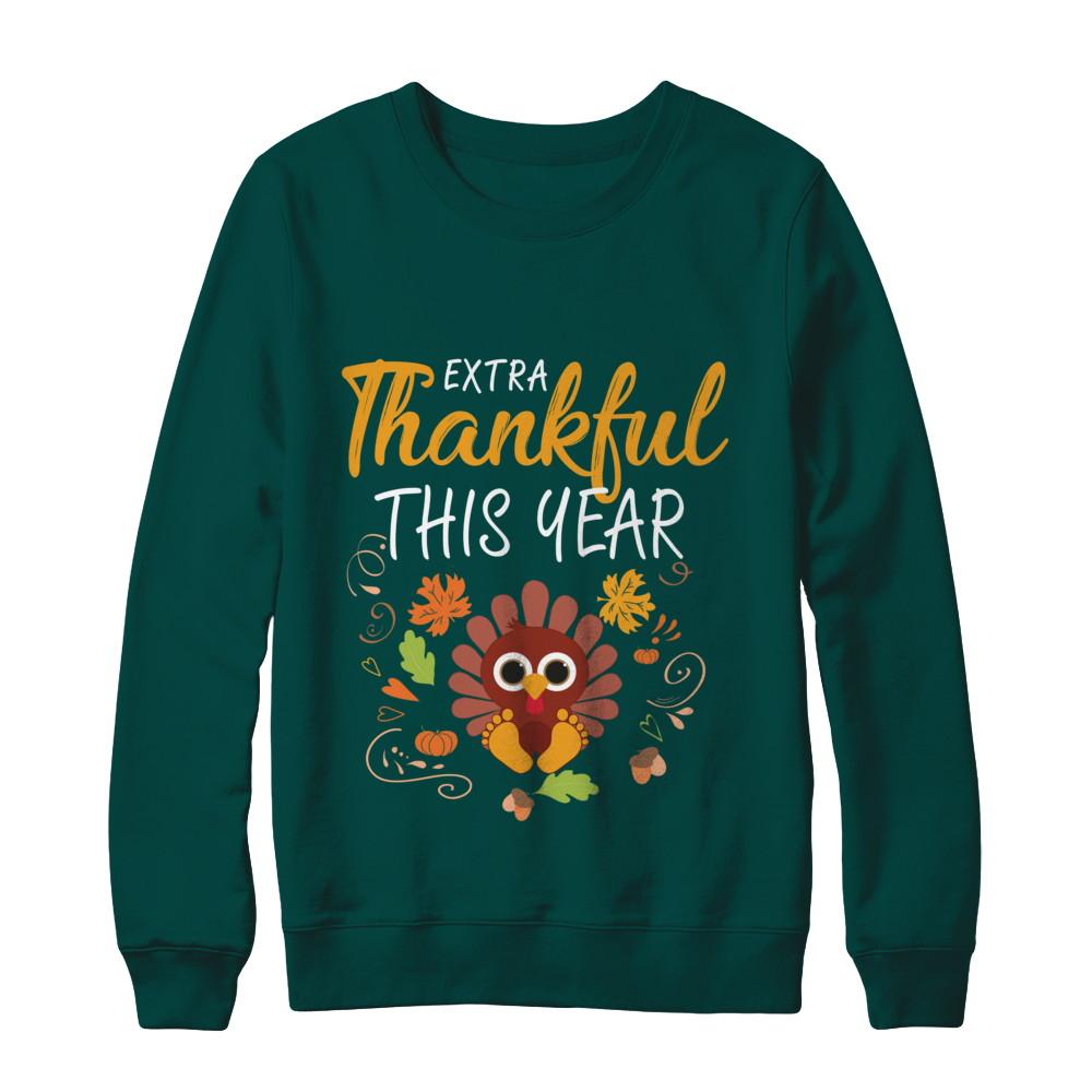 Thankful Pregnancy Mom Turkey Thanksgiving-T-Shirt & Sweatshirt-Crewneck Sweatshirt-Deep Forest