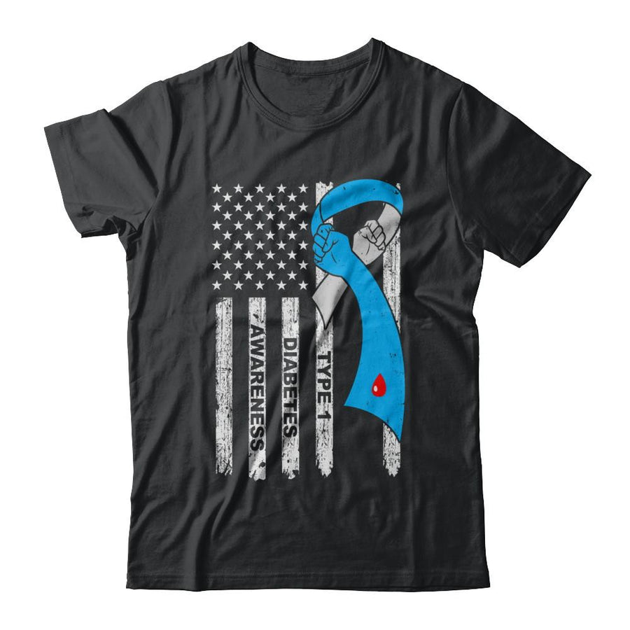 Type 1 Diabetes Awareness Support T1D Flag Ribbon-T-Shirt & Hoodie-Classic T-Shirt-Black