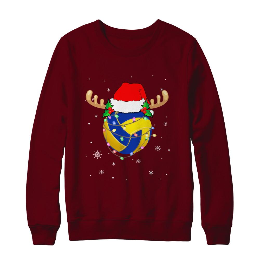 Santa Hat Volleyball Reindeer Christmas Gifts-T-Shirt & Sweatshirt-Crewneck Sweatshirt-Maroon