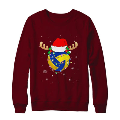 Santa Hat Volleyball Reindeer Christmas Gifts-T-Shirt & Sweatshirt-Crewneck Sweatshirt-Maroon