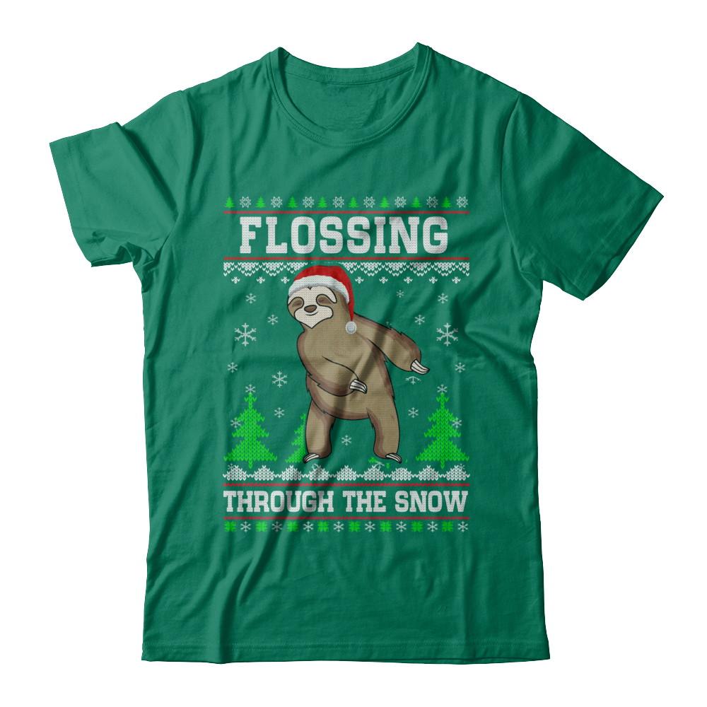 Funny Flossing Sloth Ugly Christmas Sweater Flossin'-T-Shirt & Sweatshirt-Classic T-Shirt-Kelly Green