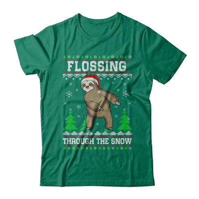 Funny Flossing Sloth Ugly Christmas Sweater Flossin'-T-Shirt & Sweatshirt-Classic T-Shirt-Kelly Green