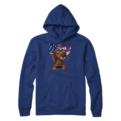 Funny Patriot Dachshund Dog 4Th Of July American Flag-T-Shirt & Hoodie-Pullover Hoodie-Deep Royal