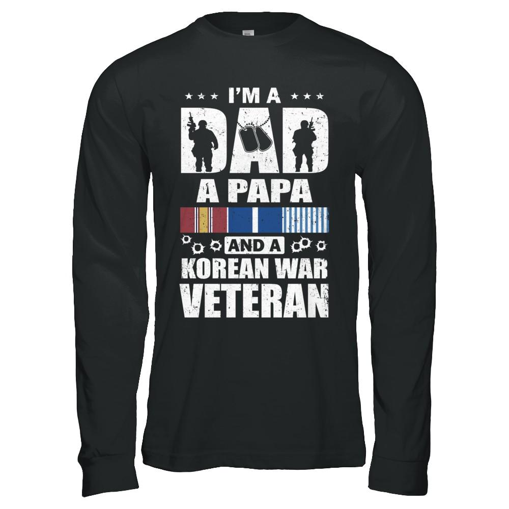 Dad A Papa And A Korean War Veteran Fathers Day-T-Shirt & Hoodie-Long Sleeve T-Shirt-Black