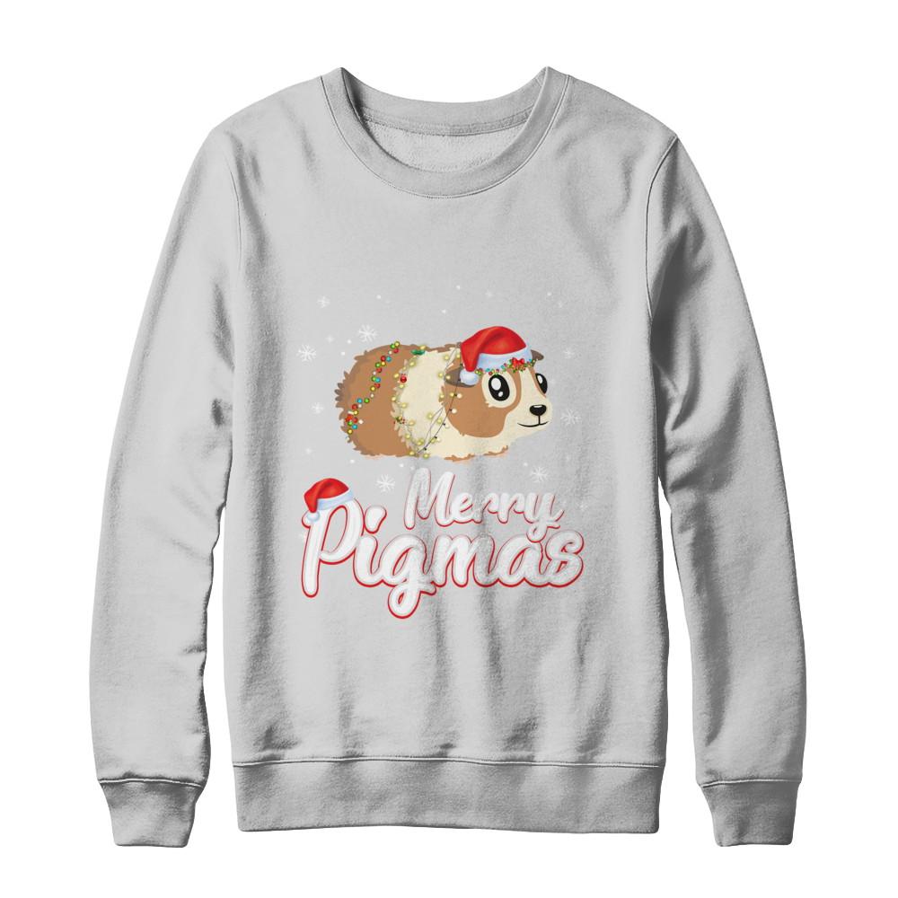 Merry Pigmas Funny Guinea Pig Santa Hat Christmas Gift-T-Shirt & Sweatshirt-Crewneck Sweatshirt-White