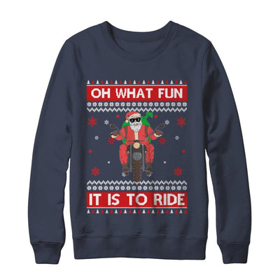 Oh What Fun It Is To Ride Motorcycle Christmas Sweater-T-Shirt & Sweatshirt-Crewneck Sweatshirt-Navy