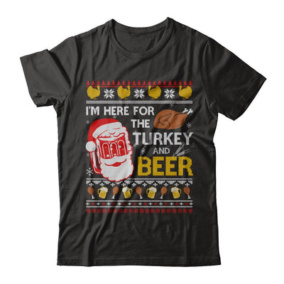 I Am Here For Turkey And Beer Ugly Sweater Thanksgiving-T-Shirt & Sweatshirt-Premium T-Shirt-Black