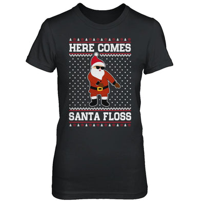 Here Comes Santa Floss Flossing Ugly Christmas Sweater-T-Shirt & Sweatshirt-Women's T-Shirt-Black