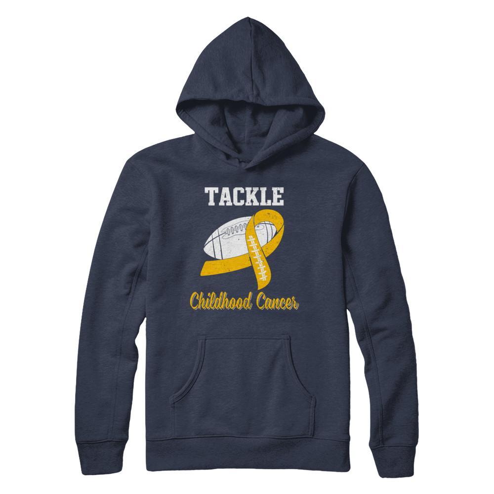 Football Survivor Tackle Yellow Childhood Cancer Awareness-T-Shirt & Hoodie-Pullover Hoodie-Navy