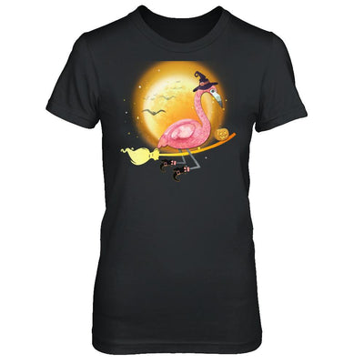 Funny Halloween Flamingo Witch Broom Scary-T-Shirt & Hoodie-Women's T-Shirt-Black
