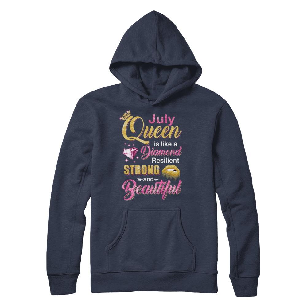 July Girls Queen Is Diamond Strong Beautiful-T-Shirt & Hoodie-Pullover Hoodie-Navy